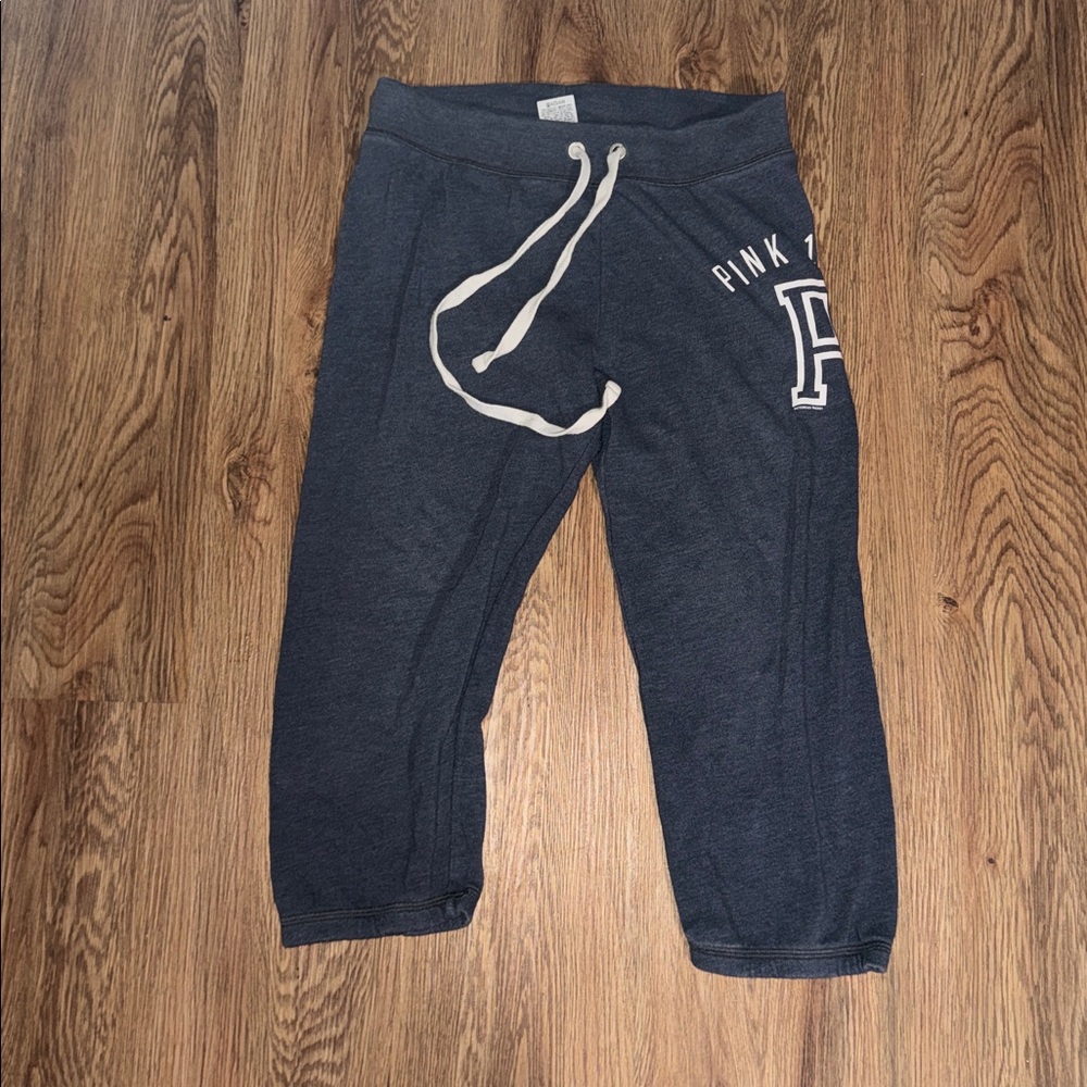 PINK Victoria's Secret Dark Gray cropped Joggers with White Accents size sm